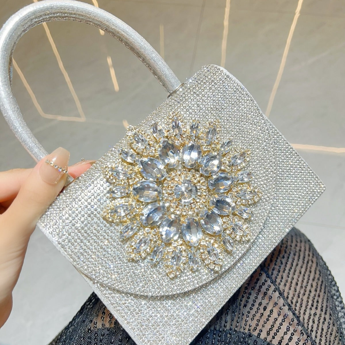 Rhinestone Diagonal Dinner Handbag