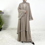 Chiffon Rhinestone Trumpet Sleeve Abaya Set