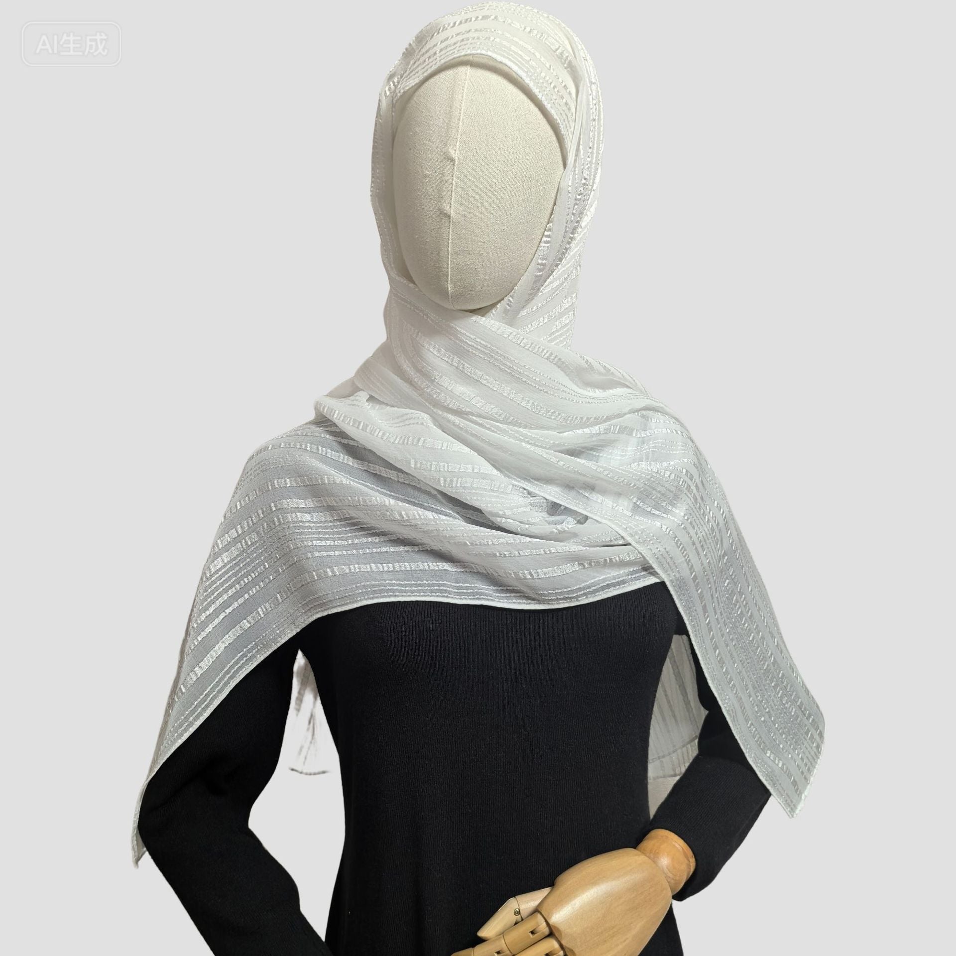 Silver Thread Crinkle Hijab Scarf