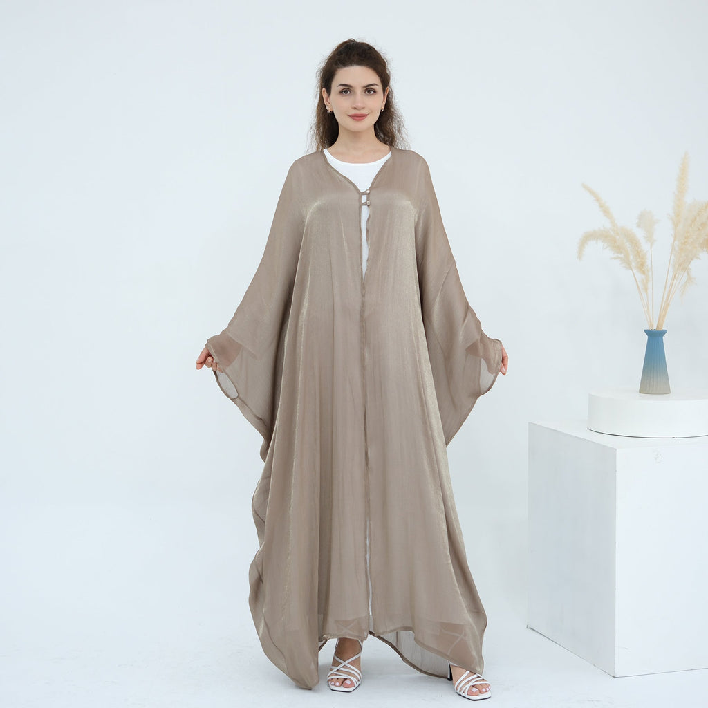 Solid Color Island Wrinkle Dress Abaya with Hijab