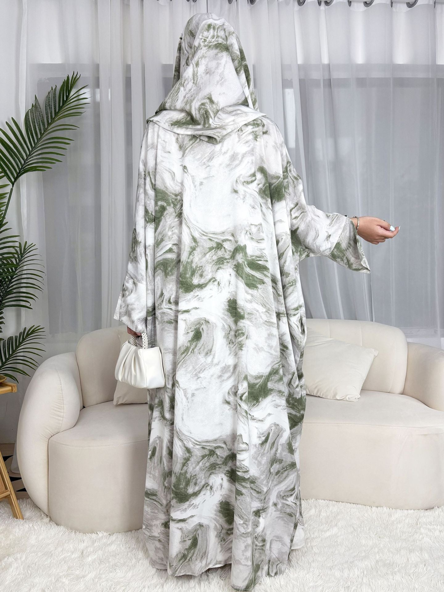 Ink-wash Printed Cardigan Abaya