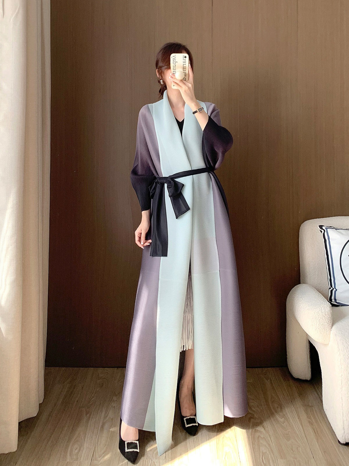 Pleated Gradient Cardigan Abaya