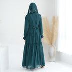 Solid Color Light Flared Sleeve Dress Hijab Set
