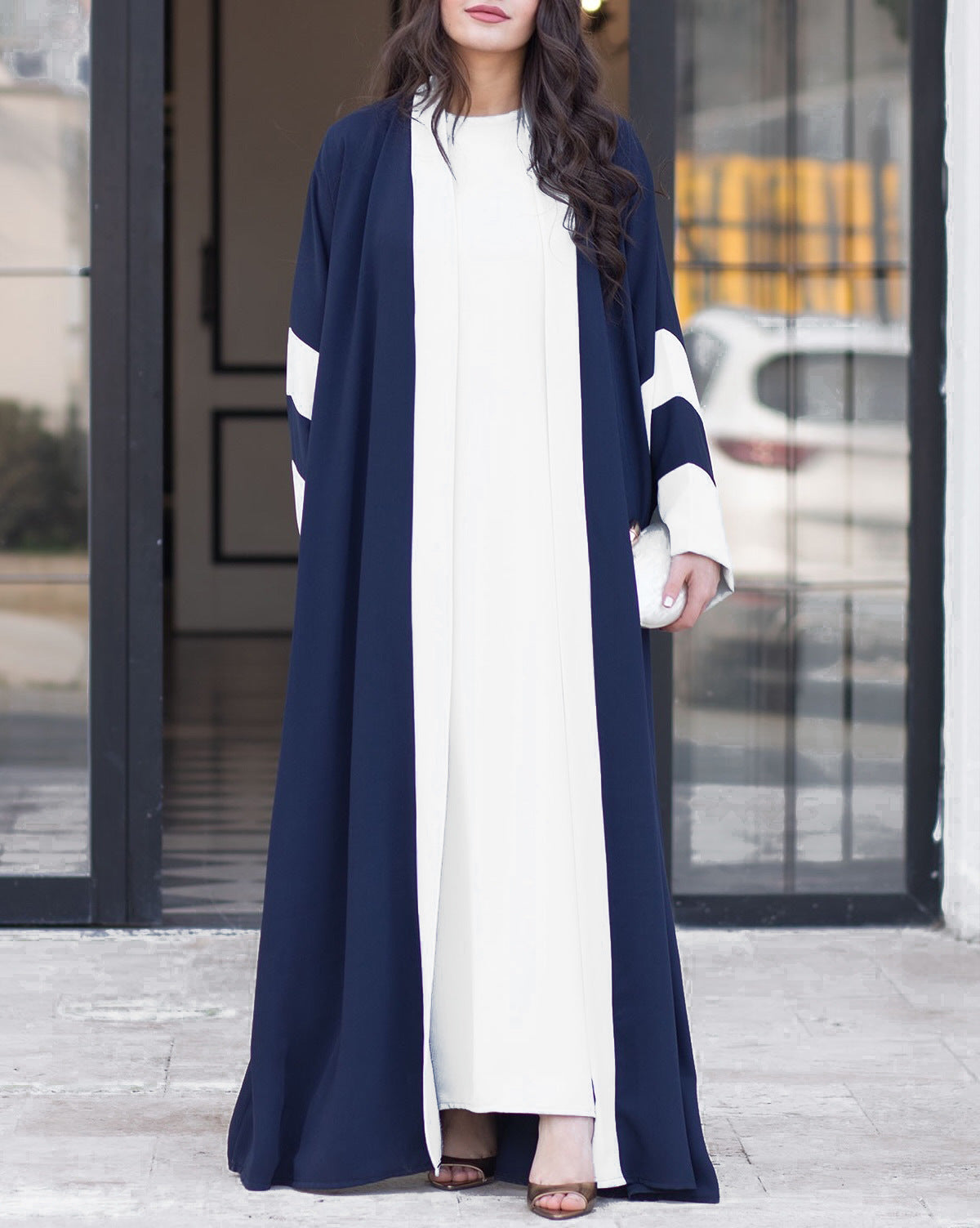 Simple Plain Color-blocked Abaya