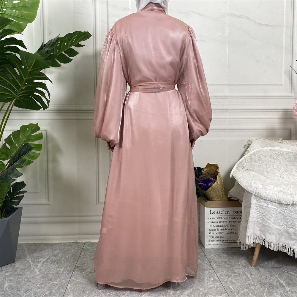 Shining Silk Lantern Sleeves Open Abaya
