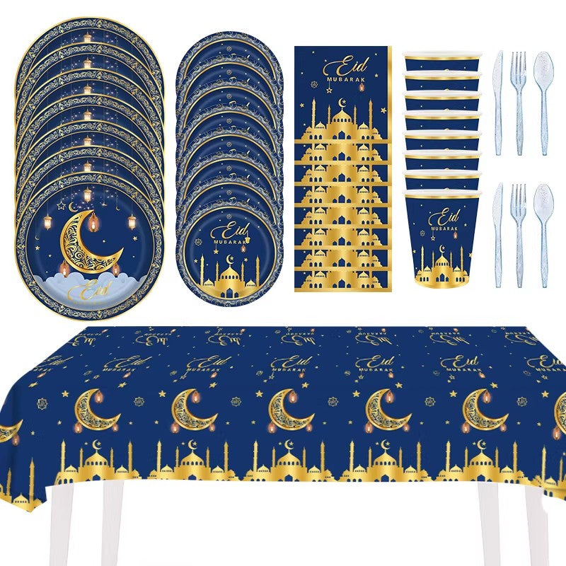 Ramadan Full Set Disposable Tableware - Dark Blue