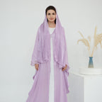 Solid Color Island Wrinkle Dress Abaya with Hijab