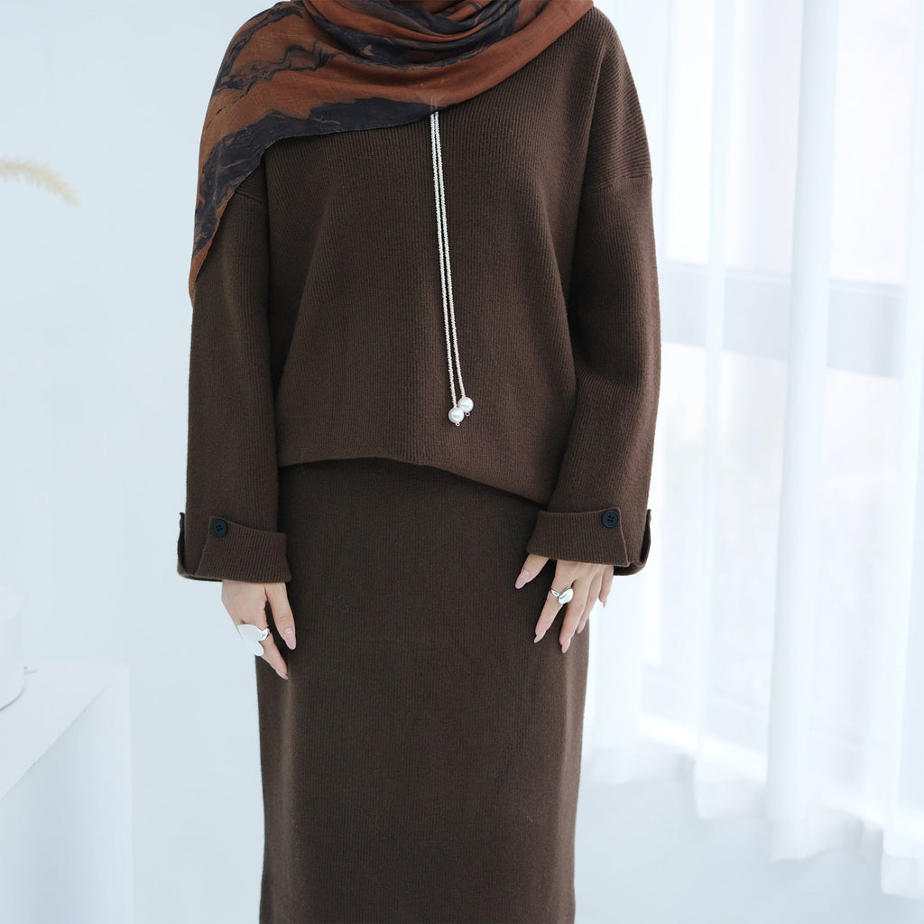 Autumn and Winter Thickened Knitted Abaya Set