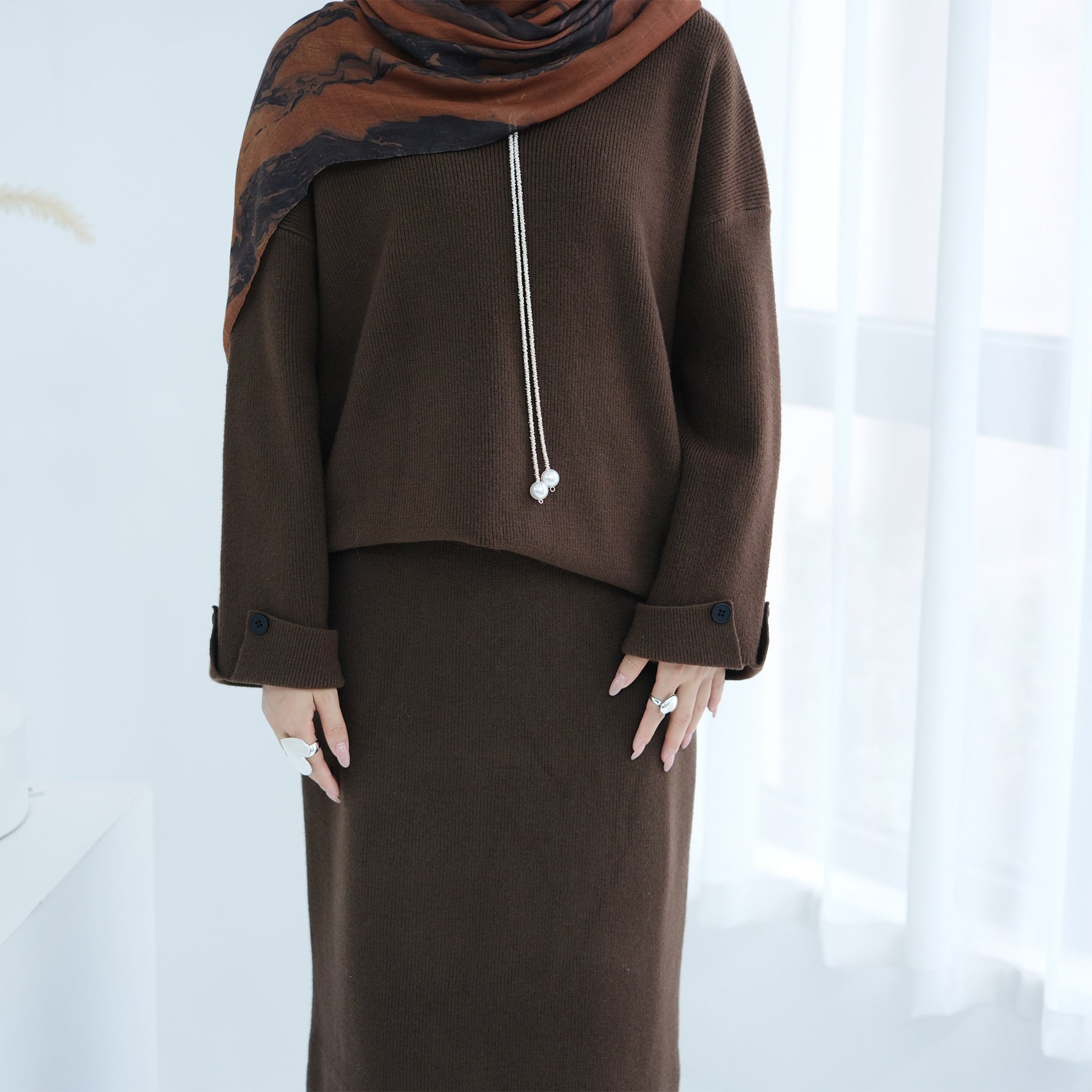 Autumn and Winter Thickened Knitted Abaya Set