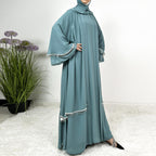 Chiffon Rhinestone Trumpet Sleeve Abaya Set