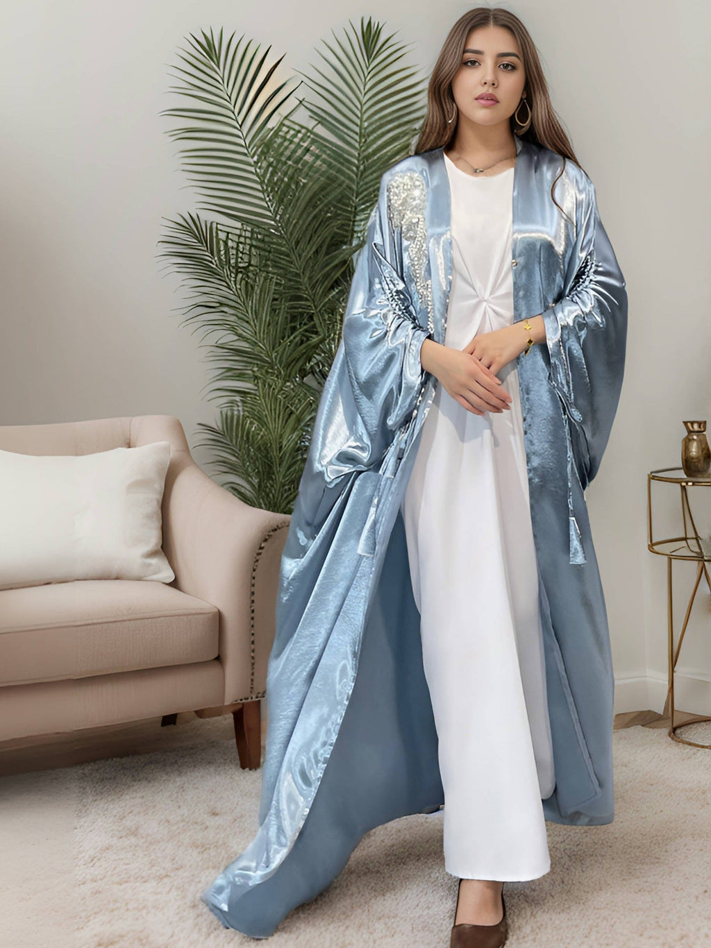 Sky Blue Embroidery Abayas