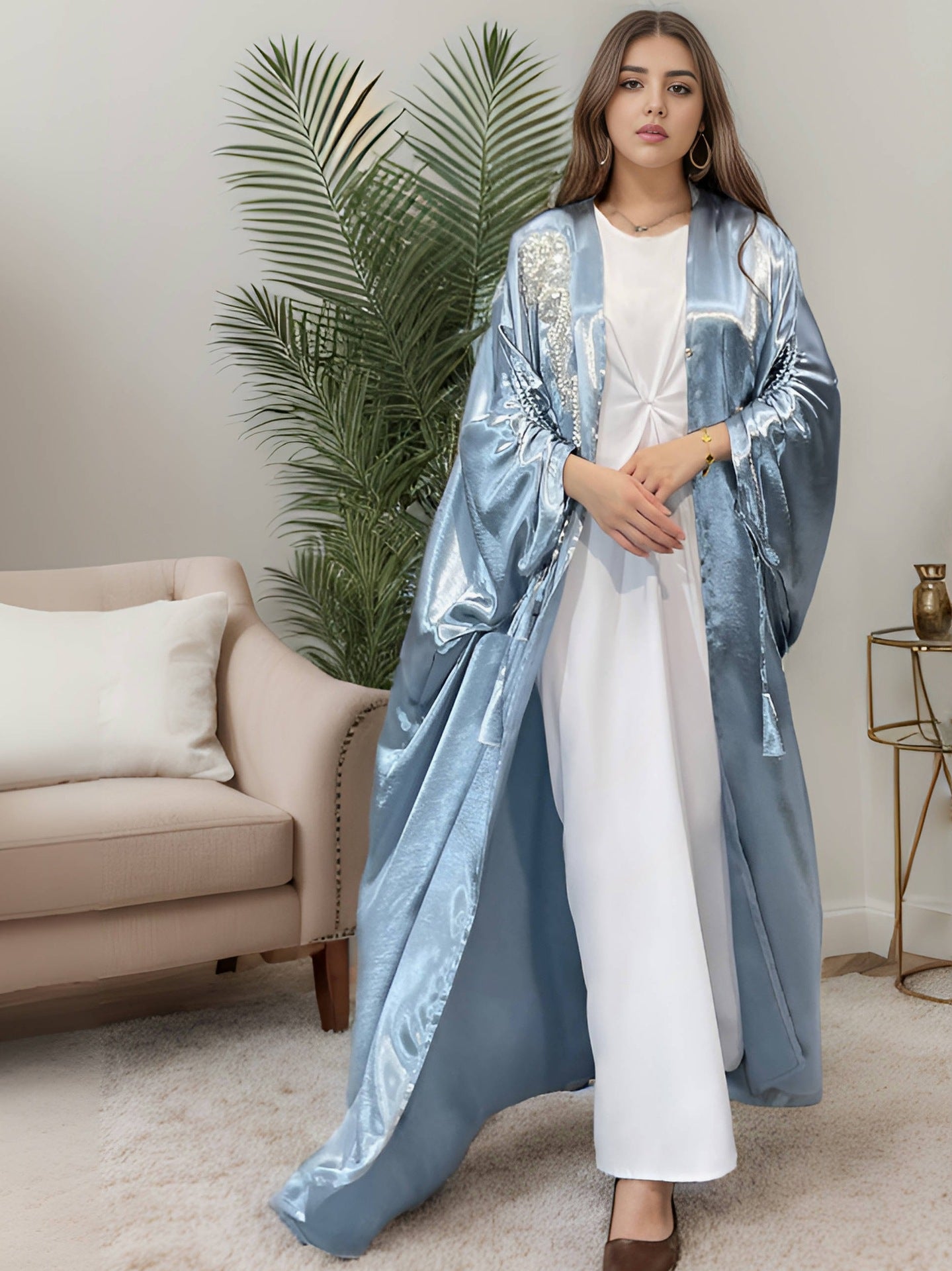 Sky Blue Embroidery Abayas