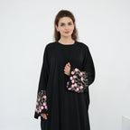Flower Embroidery Cardigan Abaya with Hijab