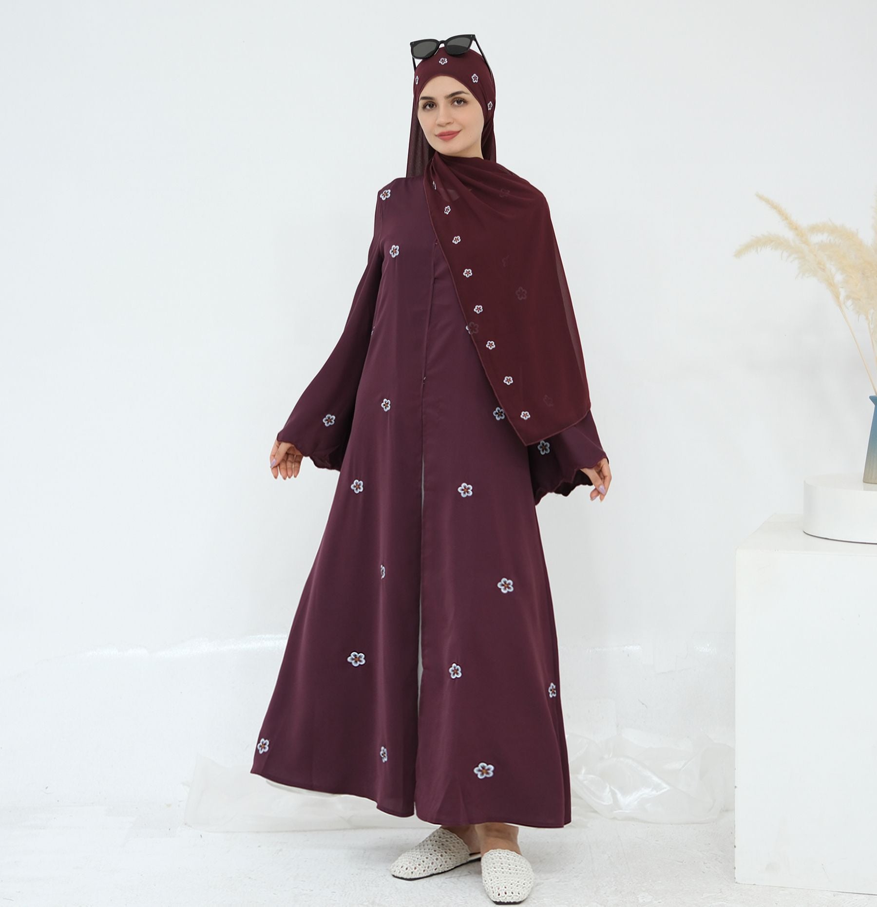 Luxury All-over Embroidered Open Abaya with Hijab