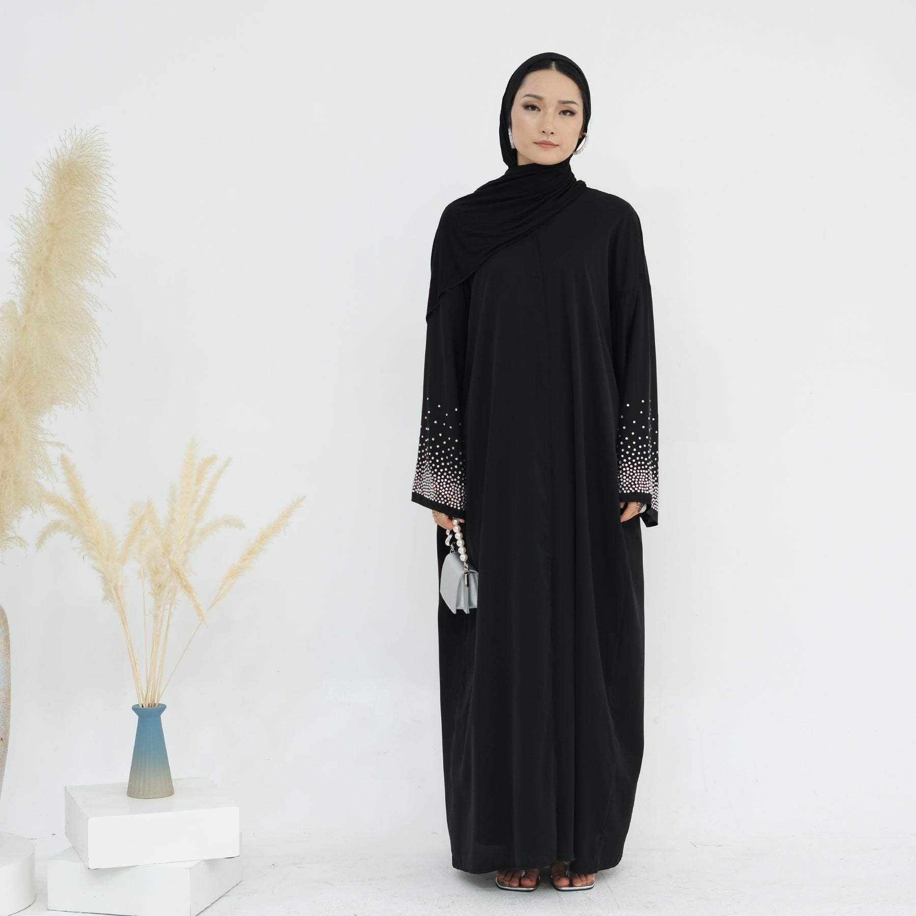 Elegant Rhinestone Open Abaya