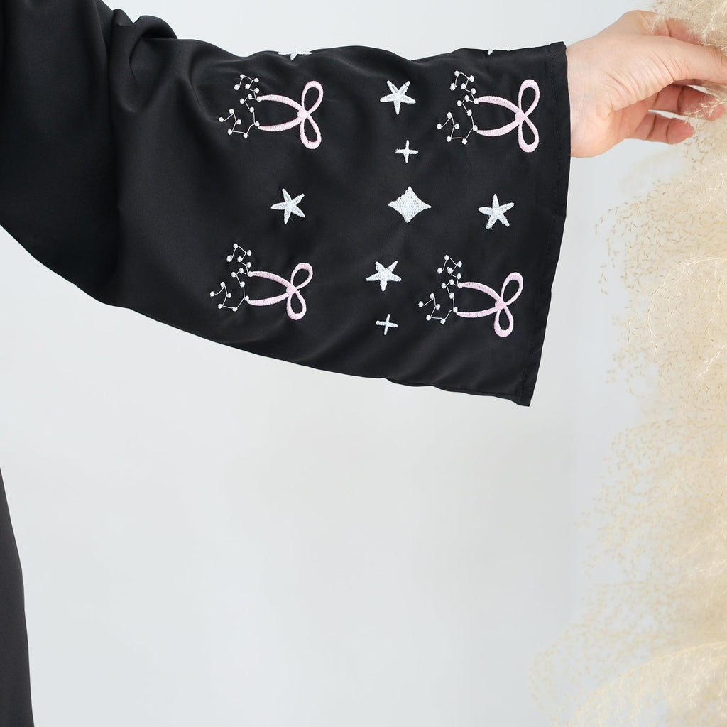 Bow Embroidery Kimono Open Abaya with Hijab