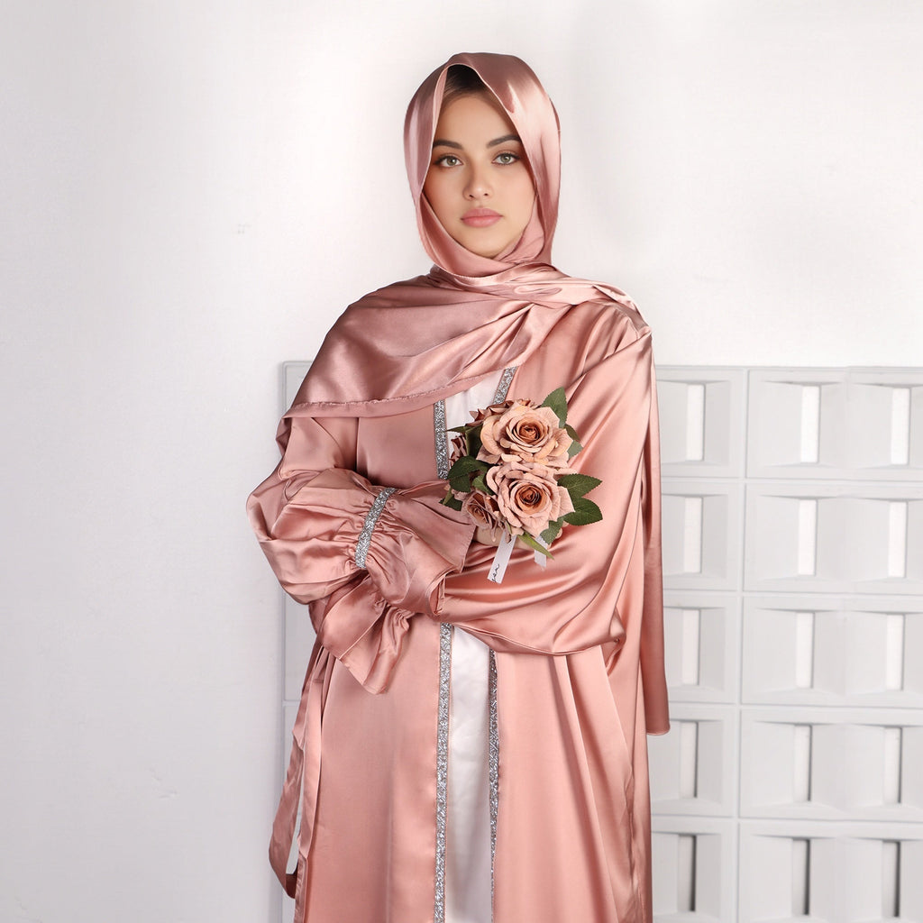 Satin Open Abaya With Belt