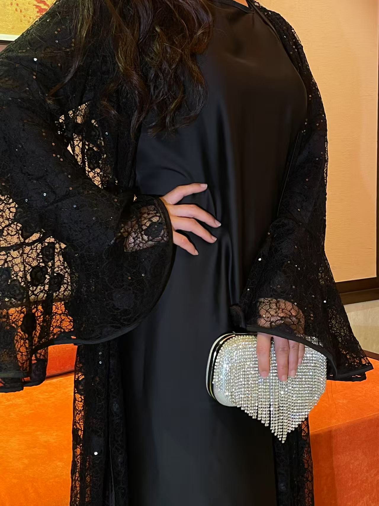 2 Pcs Shimmer Lace Abaya