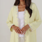 Pastel Bloom Embroidered Yellow Abaya with Hijab