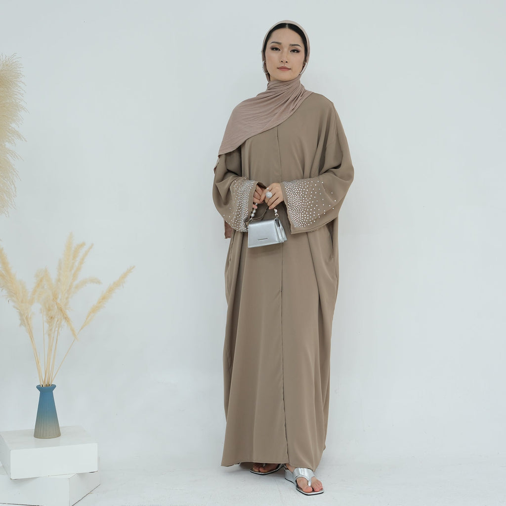 Elegant Rhinestone Open Abaya